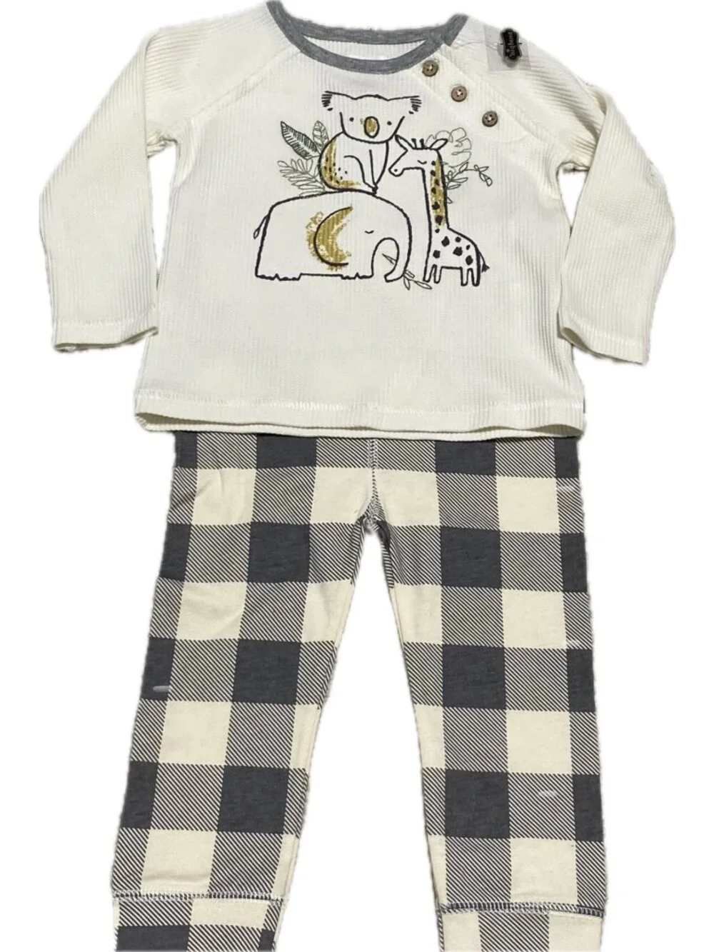Mud Pie 3m 6m 9-12m NWOT Waffle knit buffalo check koala giraffe elephant safari